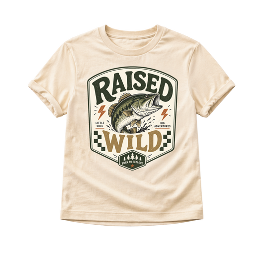 Raised Wild Fishing Shirt, Bass Fishing Shirt for Kids, Toddler Fishing Shirt, Baby Fishing Bodysuit, Outdoor Adventure Shirt, Camping Kids Tee
