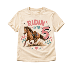 5th Birthday Cowgirl Shirt, Ridin Into Five Shirt, Horse Birthday Shirt Girl, Girl Turning 5 Tee, Western 5th Birthday Outfit