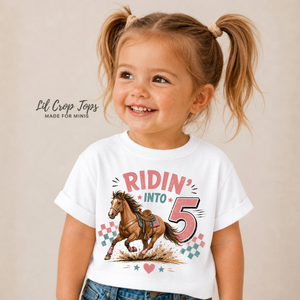 5th Birthday Cowgirl Shirt, Ridin Into Five Shirt, Horse Birthday Shirt Girl, Girl Turning 5 Tee, Western 5th Birthday Outfit