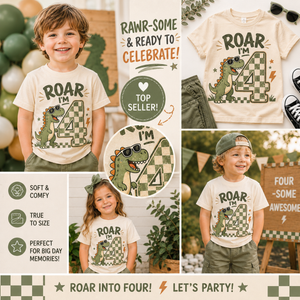 4th Birthday Dinosaur Shirt, Roar I’m Four Shirt, Dinosaur Birthday Shirt for Kids, 4 Year Old Birthday Tee, Dino Birthday Outfit