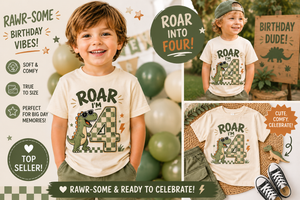 4th Birthday Dinosaur Shirt, Roar I’m Four Shirt, Dinosaur Birthday Shirt for Kids, 4 Year Old Birthday Tee, Dino Birthday Outfit