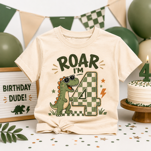 4th Birthday Dinosaur Shirt, Roar I’m Four Shirt, Dinosaur Birthday Shirt for Kids, 4 Year Old Birthday Tee, Dino Birthday Outfit