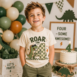 4th Birthday Dinosaur Shirt, Roar I’m Four Shirt, Dinosaur Birthday Shirt for Kids, 4 Year Old Birthday Tee, Dino Birthday Outfit
