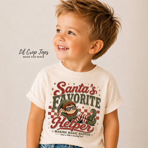 Santa's Favorite Helper Christmas Shirt, Baby Christmas Outfit, Toddler Elf Shirt, Retro Christmas Tee, Holiday Shirt for Kids, Christmas Gift