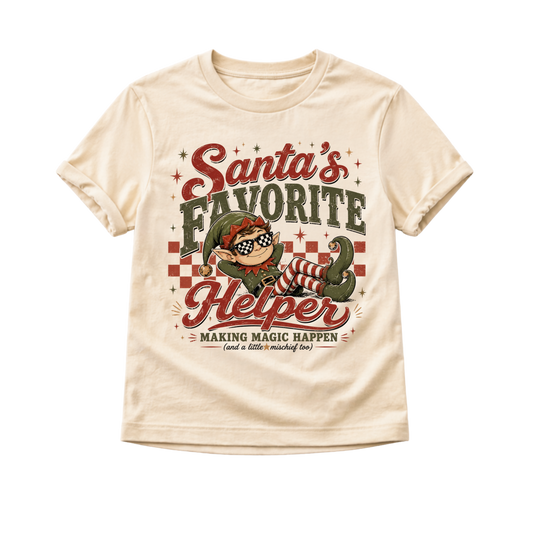Santa's Favorite Helper Christmas Shirt, Baby Christmas Outfit, Toddler Elf Shirt, Retro Christmas Tee, Holiday Shirt for Kids, Christmas Gift