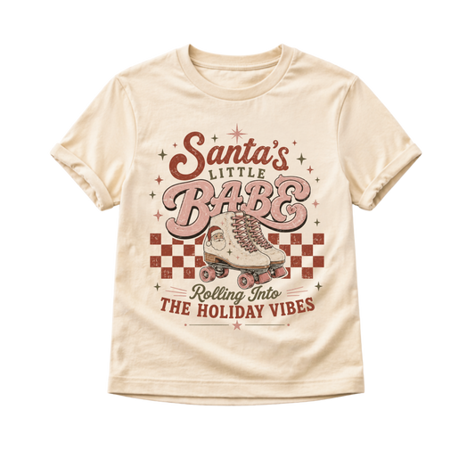 Santa's Little Babe Christmas Shirt, Roller Skate Holiday Shirt, Baby Christmas Outfit, Toddler Retro Christmas Tee, Kids Holiday Shirt