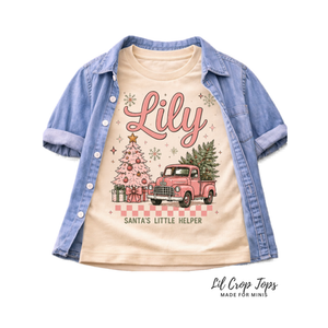 Personalized Christmas Shirt for Girls, Custom Name Christmas Shirt, Pink Vintage Truck Christmas Tee, Santa's Little Helper Shirt, Toddler Christmas Outfit