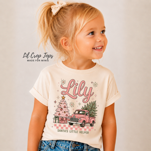 Personalized Christmas Shirt for Girls, Custom Name Christmas Shirt, Pink Vintage Truck Christmas Tee, Santa's Little Helper Shirt, Toddler Christmas Outfit