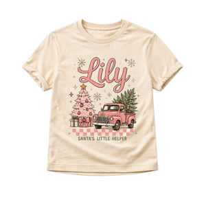 Personalized Christmas Shirt for Girls, Custom Name Christmas Shirt, Pink Vintage Truck Christmas Tee, Santa's Little Helper Shirt, Toddler Christmas Outfit