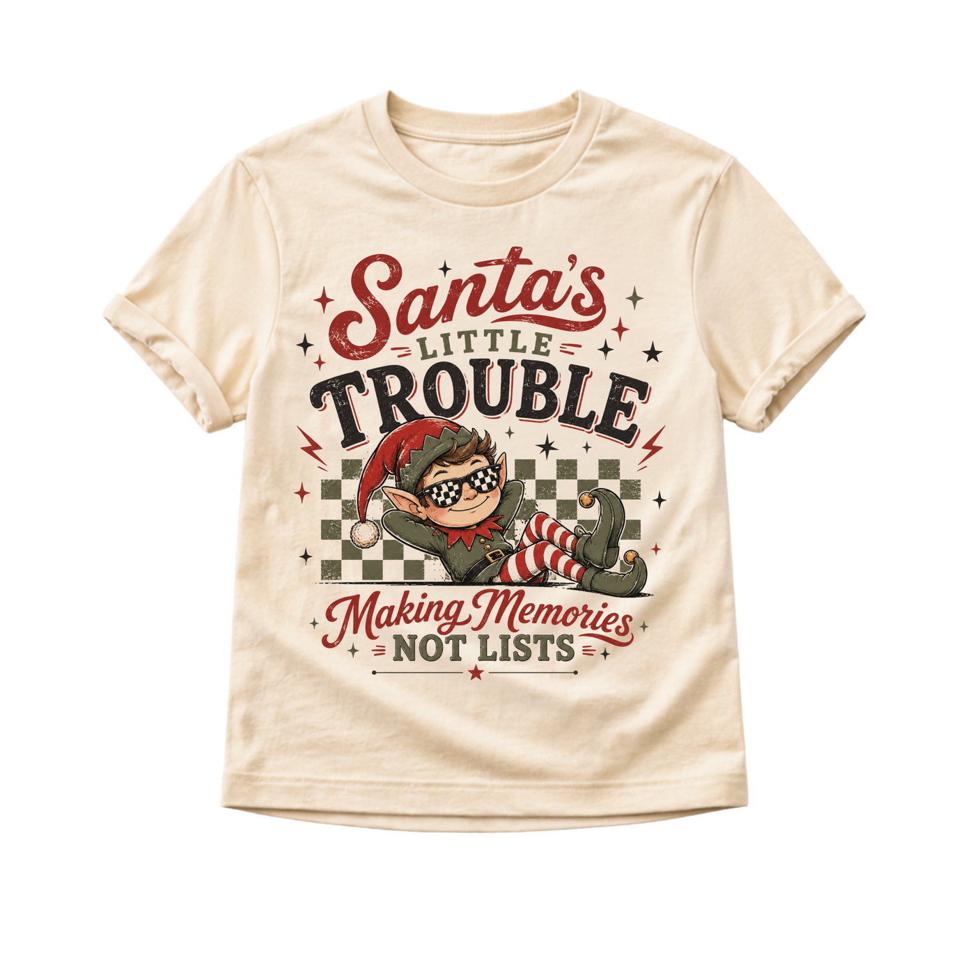 Santa's Little Trouble Christmas Shirt, Funny Elf Shirt, Baby Christmas Bodysuit, Toddler Holiday Tee, Naughty List Shirt, Retro Christmas Tee