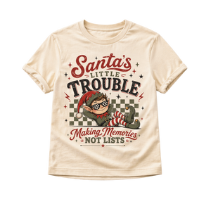 Santa's Little Trouble Christmas Shirt, Funny Elf Shirt, Baby Christmas Bodysuit, Toddler Holiday Tee, Naughty List Shirt, Retro Christmas Tee