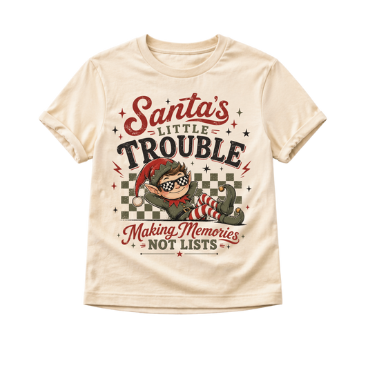 Santa's Little Trouble Christmas Shirt, Funny Elf Shirt, Baby Christmas Bodysuit, Toddler Holiday Tee, Naughty List Shirt, Retro Christmas Tee
