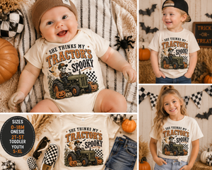 Tractor Halloween Shirt for Kids, Funny Toddler Halloween Tee, Baby Halloween Bodysuit, Skeleton Tractor Shirt, Farm Halloween Outfit