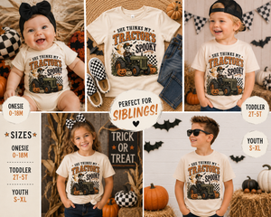Tractor Halloween Shirt for Kids, Funny Toddler Halloween Tee, Baby Halloween Bodysuit, Skeleton Tractor Shirt, Farm Halloween Outfit