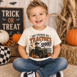 Tractor Halloween Shirt for Kids, Funny Toddler Halloween Tee, Baby Halloween Bodysuit, Skeleton Tractor Shirt, Farm Halloween Outfit