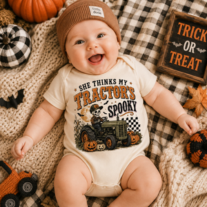 Tractor Halloween Shirt for Kids, Funny Toddler Halloween Tee, Baby Halloween Bodysuit, Skeleton Tractor Shirt, Farm Halloween Outfit