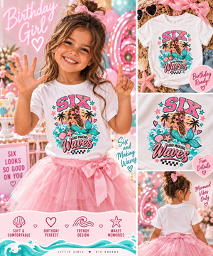 6th Birthday Girl Shirt, Mermaid Birthday Shirt, Six and Making Waves Tee, 6 Year Old Birthday Outfit, Under the Sea Mermaid Party