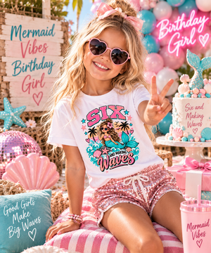 6th Birthday Girl Shirt, Mermaid Birthday Shirt, Six and Making Waves Tee, 6 Year Old Birthday Outfit, Under the Sea Mermaid Party