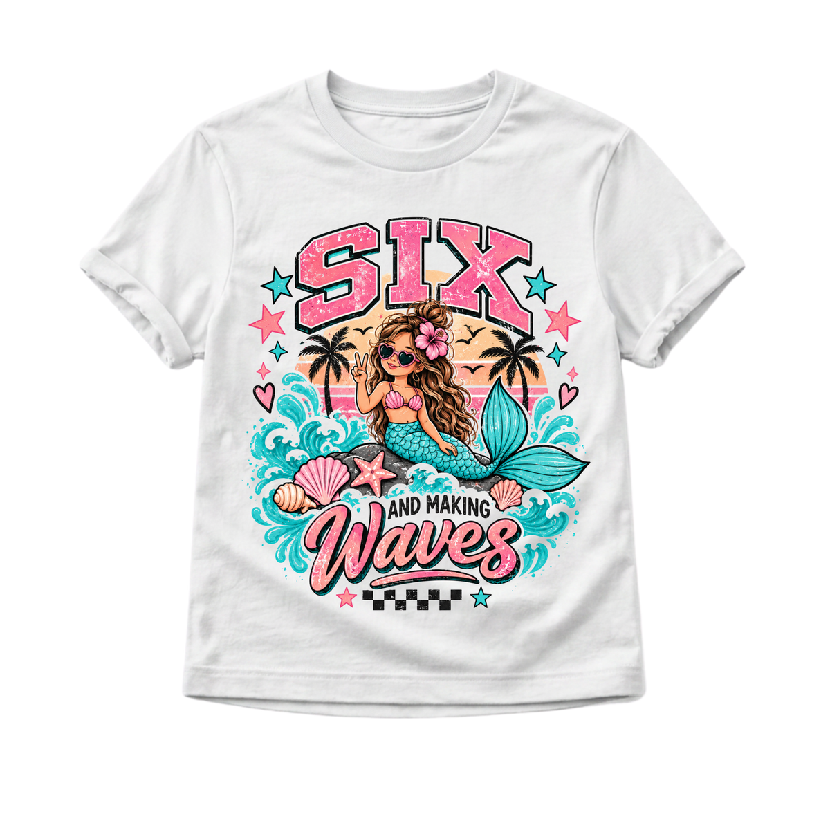 6th Birthday Girl Shirt, Mermaid Birthday Shirt, Six and Making Waves Tee, 6 Year Old Birthday Outfit, Under the Sea Mermaid Party