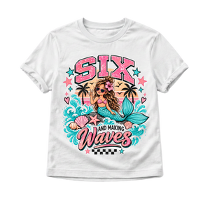 6th Birthday Girl Shirt, Mermaid Birthday Shirt, Six and Making Waves Tee, 6 Year Old Birthday Outfit, Under the Sea Mermaid Party
