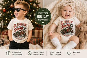 Funny Santa Christmas Shirt, Sleighin It Like Santa Tee, Toddler Holiday Shirt, Baby Christmas Outfit, Retro Race Car Christmas Shirt