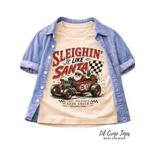 Funny Santa Christmas Shirt, Sleighin It Like Santa Tee, Toddler Holiday Shirt, Baby Christmas Outfit, Retro Race Car Christmas Shirt