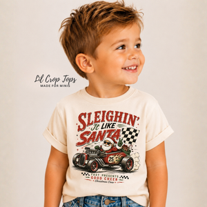 Funny Santa Christmas Shirt, Sleighin It Like Santa Tee, Toddler Holiday Shirt, Baby Christmas Outfit, Retro Race Car Christmas Shirt