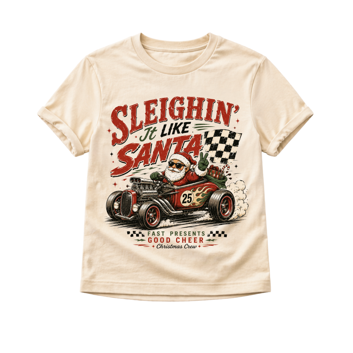 Funny Santa Christmas Shirt, Sleighin It Like Santa Tee, Toddler Holiday Shirt, Baby Christmas Outfit, Retro Race Car Christmas Shirt