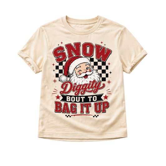 Snow Diggity Bout to Bag It Up Shirt, Funny Santa Christmas Shirt, Toddler Christmas Shirt, Baby Christmas Bodysuit, Retro Santa Tee, Holiday Gift