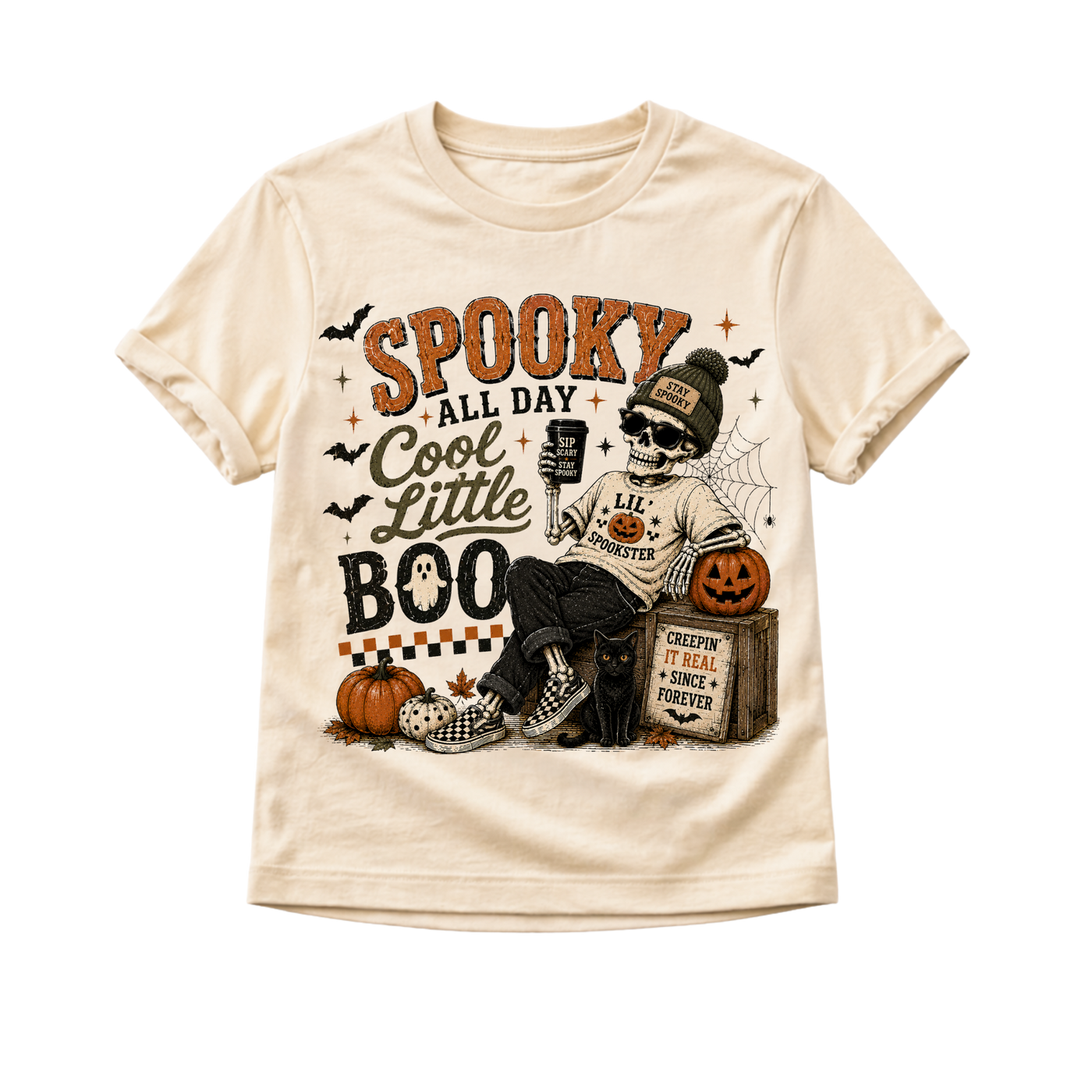 Spooky All Day Cool Little Boo Shirt, Halloween Toddler Shirt, Baby Halloween Bodysuit, Skeleton Halloween Shirt, Vintage Halloween Tee, Spooky Season Outfit