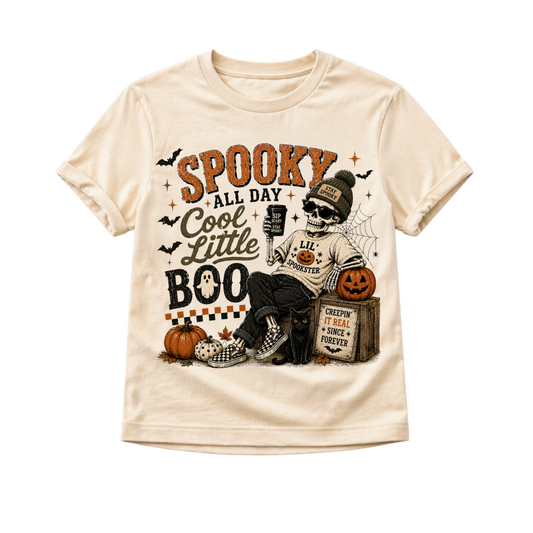Spooky All Day Cool Little Boo Shirt, Halloween Toddler Shirt, Baby Halloween Bodysuit, Skeleton Halloween Shirt, Vintage Halloween Tee, Spooky Season Outfit