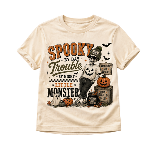 Little Monster Halloween Shirt, Spooky By Day Shirt, Toddler Skeleton Shirt, Baby Halloween Outfit, Vintage Halloween Shirt, Kids Spooky Tee