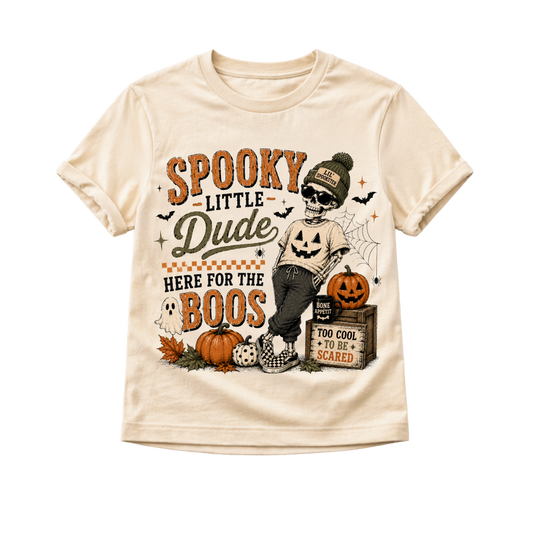Spooky Little Dude Halloween Shirt, Funny Halloween Shirt for Kids, Baby Halloween Outfit, Toddler Skeleton Shirt, Here for the Boos Tee