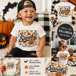 Kids Halloween Shirt, Spooky Toddler Tee, Baby Halloween Bodysuit, Retro Pumpkin Shirt, Halloween Outfit for Boys Girls