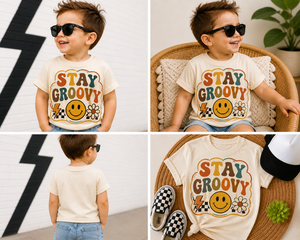 Stay Groovy Shirt, Retro Smiley Face Shirt, Toddler Graphic Tee, Boho Kids Shirt, Groovy Daisy Shirt, Vintage Rainbow Tee, Cute Kids Outfit
