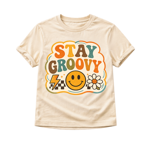Stay Groovy Shirt, Retro Smiley Face Shirt, Toddler Graphic Tee, Boho Kids Shirt, Groovy Daisy Shirt, Vintage Rainbow Tee, Cute Kids Outfit
