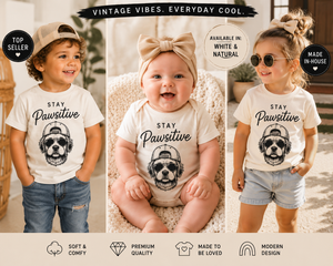 Dog Shirt for Kids, Stay Pawsitive Toddler Tee, Puppy Graphic Shirt, Baby Dog Bodysuit, Dog Lover Gift for Kids, Cute Kids T Shirt