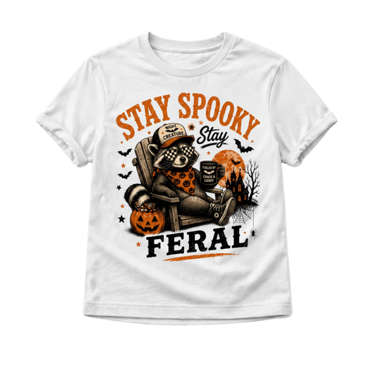 Stay Spooky Stay Feral Halloween Shirt, Funny Raccoon Shirt, Baby Halloween Outfit, Toddler Spooky Shirt, Cute Halloween Kids Tee