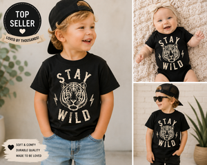 Stay Wild Tiger Shirt for Kids, Toddler Tiger Tee, Baby Tiger Bodysuit, Kids Animal Shirt, Wild Child Graphic Tee, Tiger Lover Gift