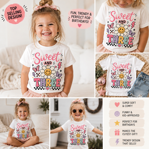 3rd Birthday Shirt for Girls, Sweet and Three Birthday Tee, Girls Third Birthday Outfit, Toddler Birthday Shirt, 3 Year Old Girl Gift