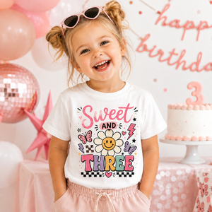 3rd Birthday Shirt for Girls, Sweet and Three Birthday Tee, Girls Third Birthday Outfit, Toddler Birthday Shirt, 3 Year Old Girl Gift
