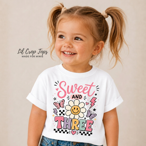3rd Birthday Shirt for Girls, Sweet and Three Birthday Tee, Girls Third Birthday Outfit, Toddler Birthday Shirt, 3 Year Old Girl Gift