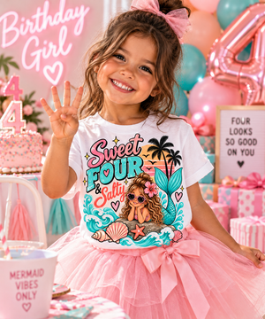 4th Birthday Girl Shirt, Sweet Four and Salty Mermaid Shirt, Mermaid Birthday Outfit, Girls 4th Birthday Tee, Under the Sea Party