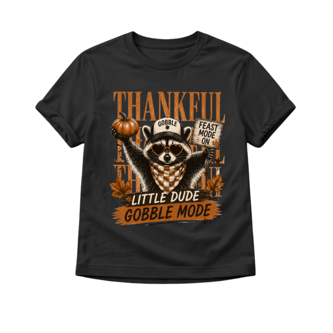 Funny Thanksgiving Shirt for Kids, Raccoon Thanksgiving Tee, Little Dude Gobble Mode Shirt, Toddler Thanksgiving Outfit, Fall Kids Shirt