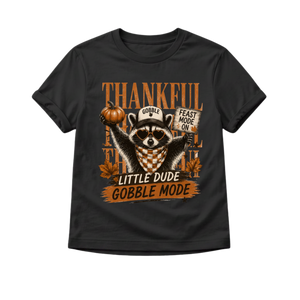 Funny Thanksgiving Shirt for Kids, Raccoon Thanksgiving Tee, Little Dude Gobble Mode Shirt, Toddler Thanksgiving Outfit, Fall Kids Shirt