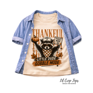 Funny Thanksgiving Shirt for Kids, Raccoon Thanksgiving Tee, Little Dude Gobble Mode Shirt, Toddler Thanksgiving Outfit, Fall Kids Shirt