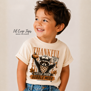 Funny Thanksgiving Shirt for Kids, Raccoon Thanksgiving Tee, Little Dude Gobble Mode Shirt, Toddler Thanksgiving Outfit, Fall Kids Shirt