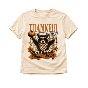 Funny Thanksgiving Shirt for Kids, Raccoon Thanksgiving Tee, Little Dude Gobble Mode Shirt, Toddler Thanksgiving Outfit, Fall Kids Shirt