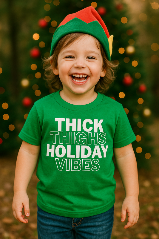 Thick Thighs Holiday Vibes Toddler Christmas Shirt | Funny Toddler Tee | Kids Christmas Outfit | Holiday Baby Shirt | Cute Christmas Toddler Tee
