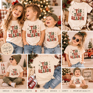 Tis the Season Kids Christmas Shirt, Toddler Christmas Tee, Baby Christmas Bodysuit, Retro Holiday Shirt, Christmas Outfit for Kids